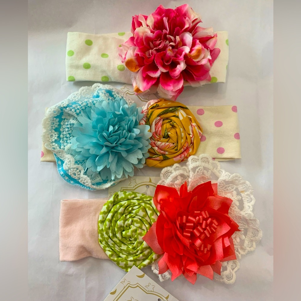 Haute Baby Girl Headbands New Set Of 3  Floral Polka Lace 2 Infant 1 Toddler